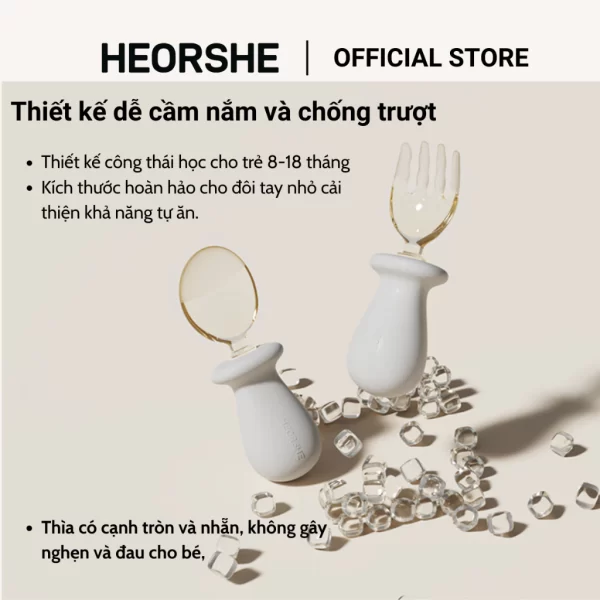 Bộ thìa nĩa Tiny nhựa PPSU kèm hộp HEORSHE tay cầm Silicone thiết kế công thái học - Hình ảnh 8