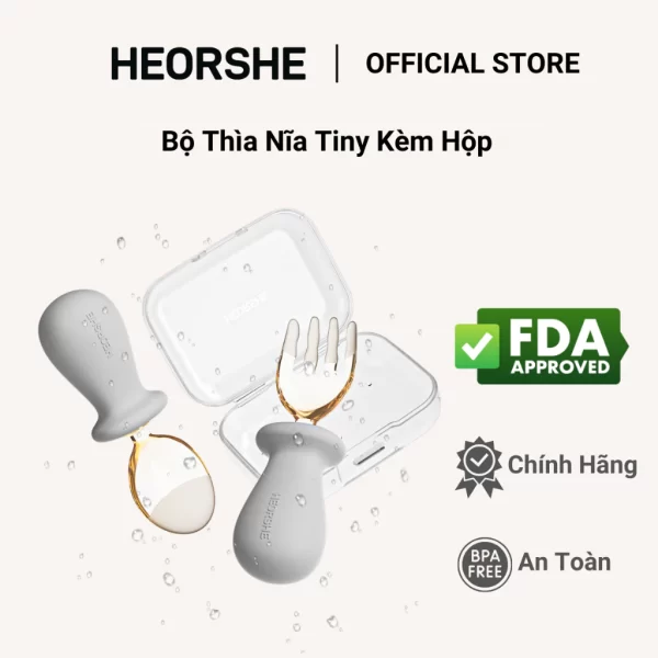Bộ thìa nĩa Tiny nhựa PPSU kèm hộp HEORSHE tay cầm Silicone thiết kế công thái học - Hình ảnh 7