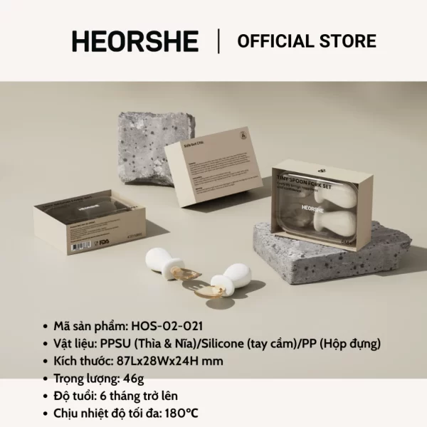 Bộ thìa nĩa Tiny nhựa PPSU kèm hộp HEORSHE tay cầm Silicone thiết kế công thái học - Hình ảnh 5
