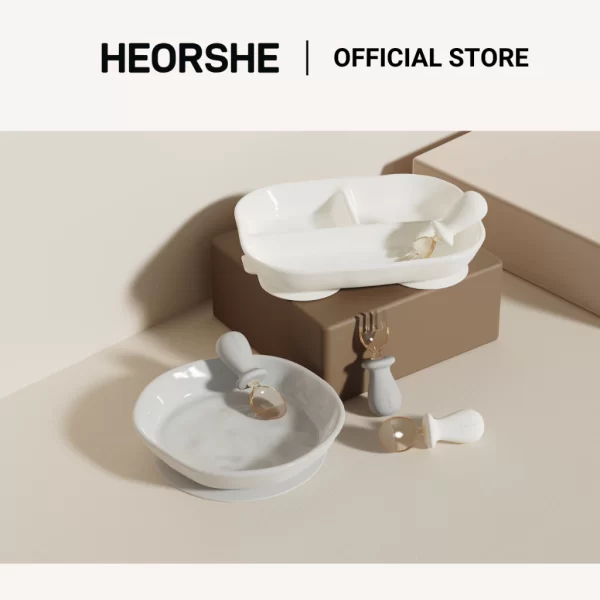 Bộ thìa nĩa Tiny nhựa PPSU kèm hộp HEORSHE tay cầm Silicone thiết kế công thái học - Hình ảnh 3
