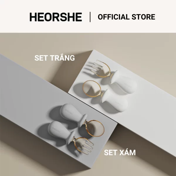 Bộ thìa nĩa Tiny nhựa PPSU kèm hộp HEORSHE tay cầm Silicone thiết kế công thái học - Hình ảnh 2